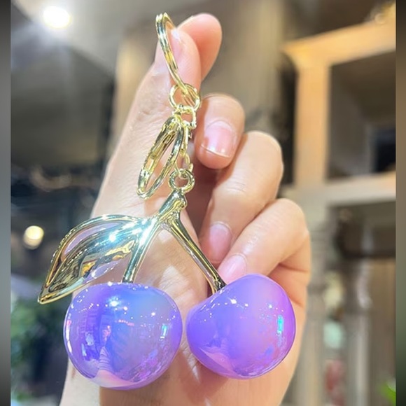 Handbags - Purple Cherry Keychain with Gold Accents NEW